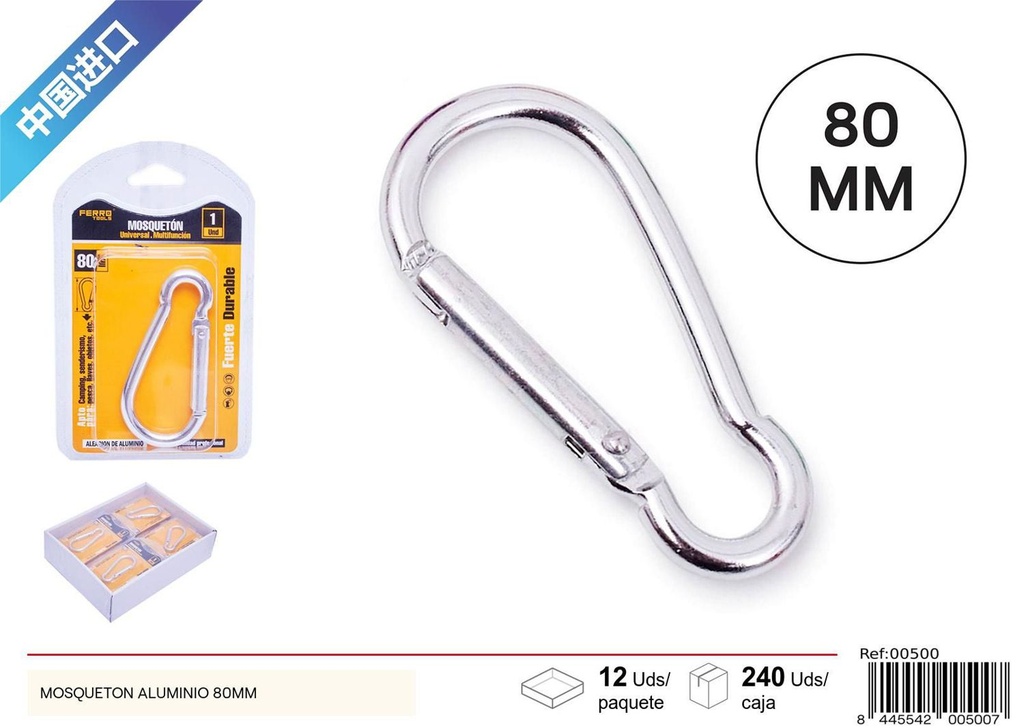 Mosquetón de aluminio 80 mm 1 pc - Accesorios de ferretería