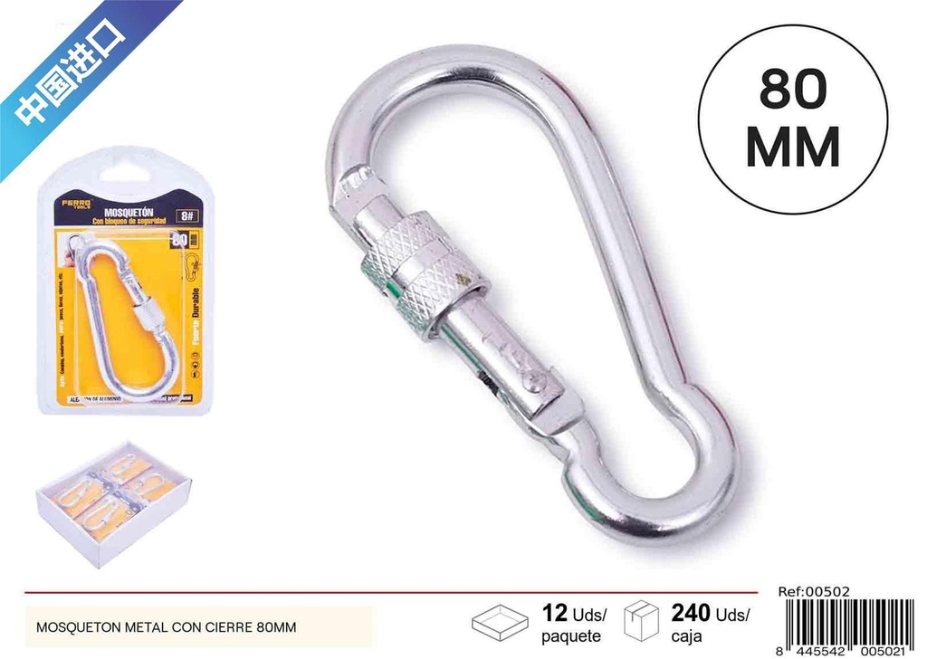  Mosquetón de metal con cierre 80 mm - Accesorios de ferretería