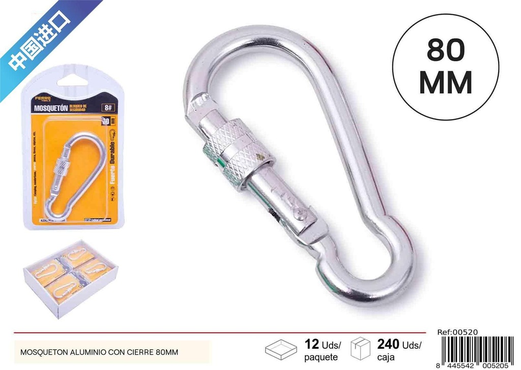 Mosquetón de aluminio con cierre 80 mm - Accesorios de ferretería