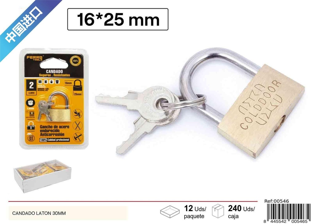  Candado de latón 30 mm - Accesorios de ferretería