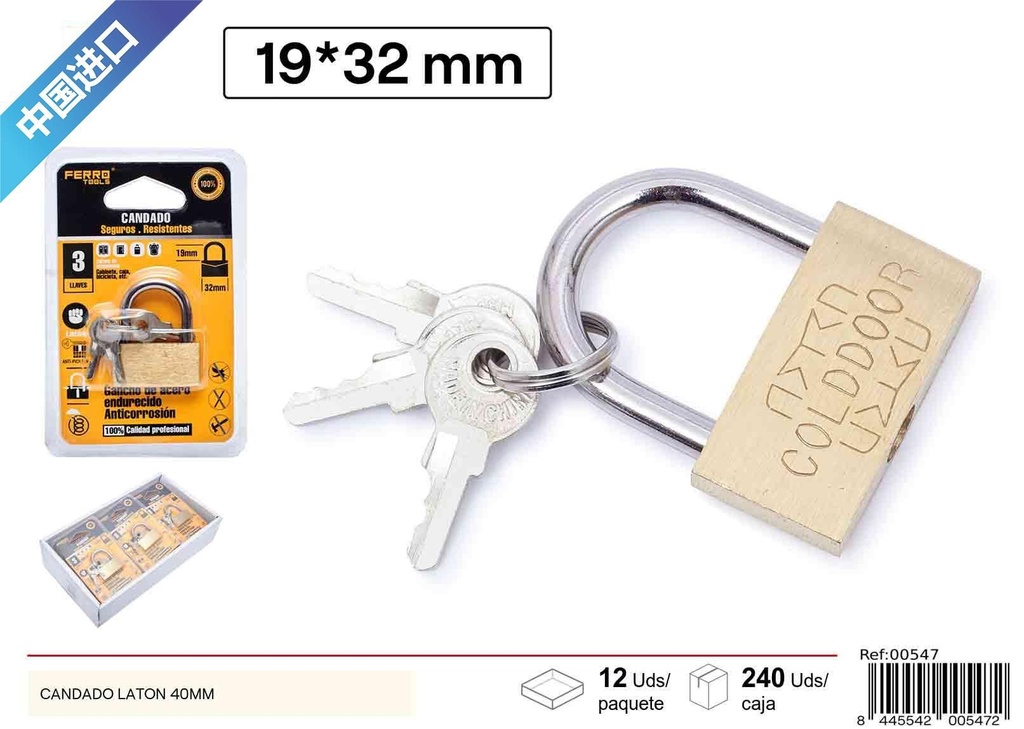 Candado de latón 40 mm - Seguridad y ferretería