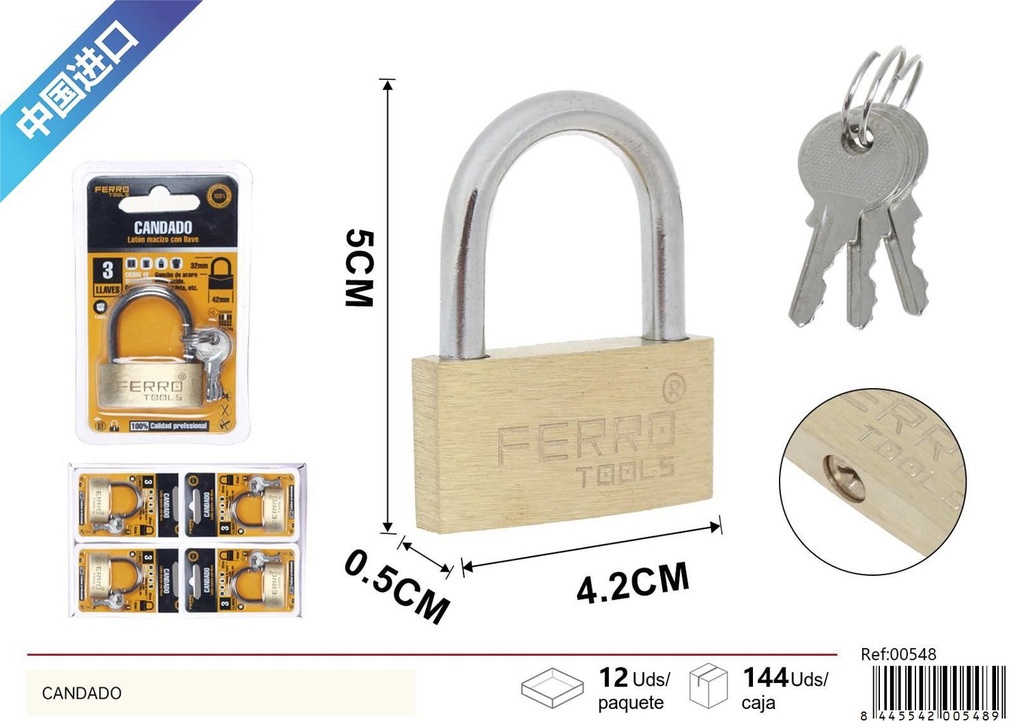 Candado de latón 50mm para seguridad y protección