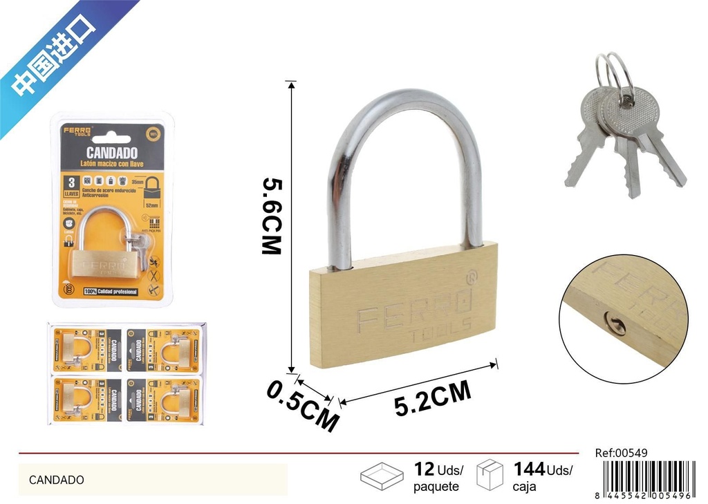 Candado de latón 60mm - Ferretería y cerrajería