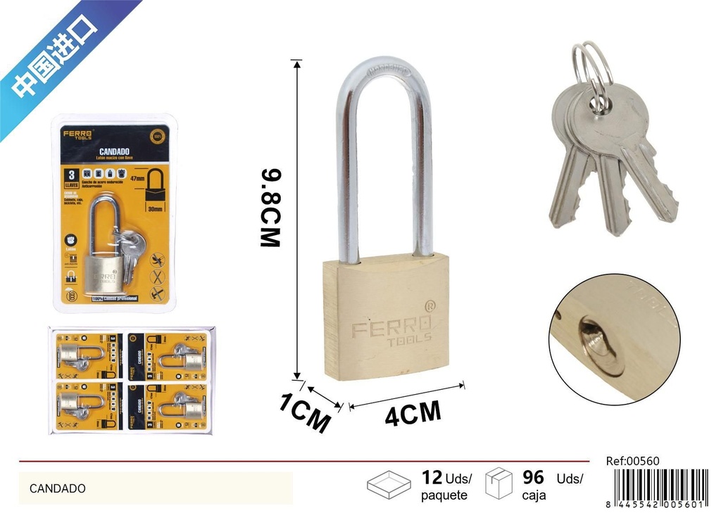 Candado de latón largo pesado 30mm para seguridad