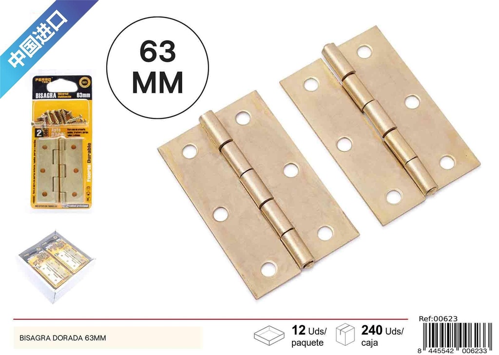 Bisagra dorada de 63mm - Ferretería y bisagras