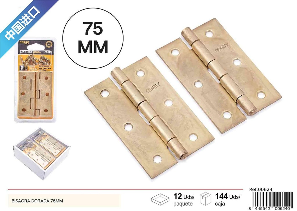 Bisagra dorada 75 mm - Accesorios de ferretería