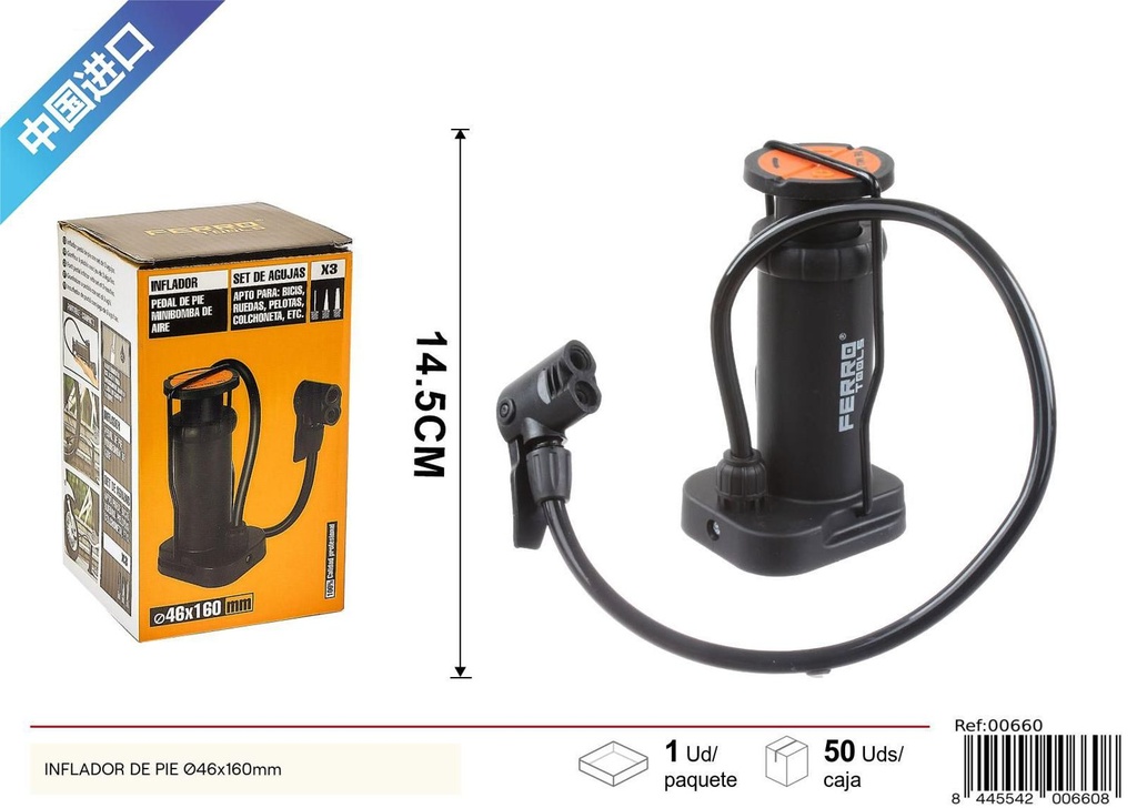 Inflador de pie Ø46x160mm - Accesorios de bicicleta