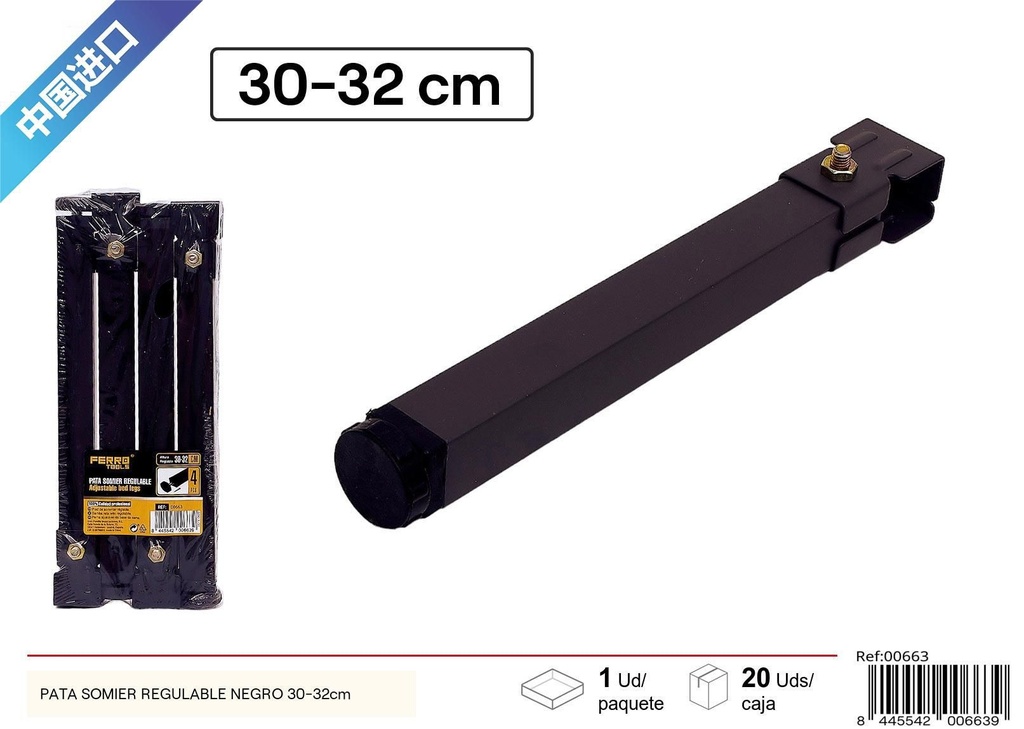 Pata de somier regulable negra 30-32 cm - Accesorios de ferretería