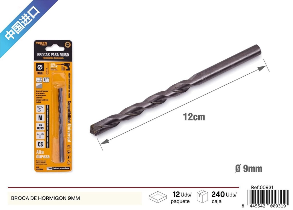 Broca para hormigón 9 mm - Herramientas de ferretería