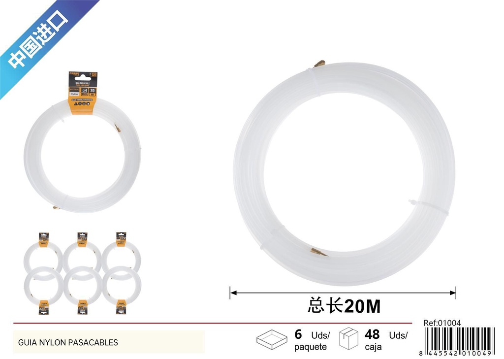 Guía nylon pasacables 4mmx20m para instalación eléctrica
