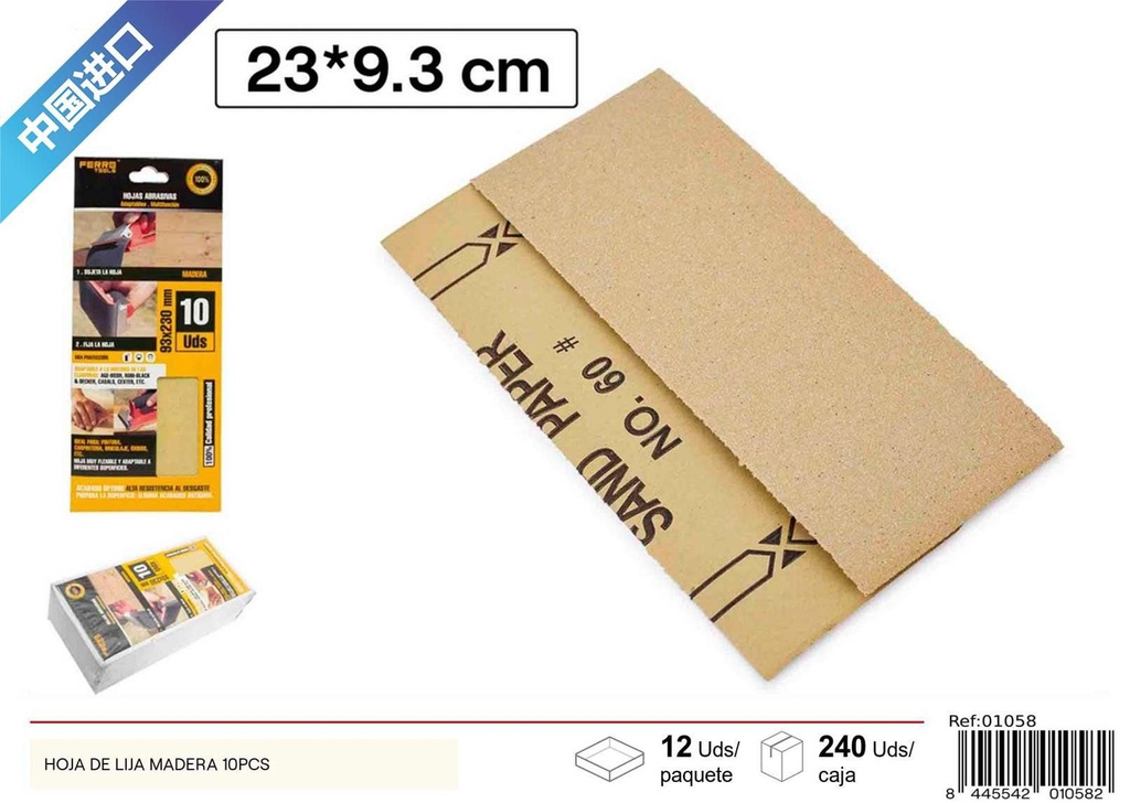 Hojas de lija de madera 10 piezas - Accesorios de ferretería