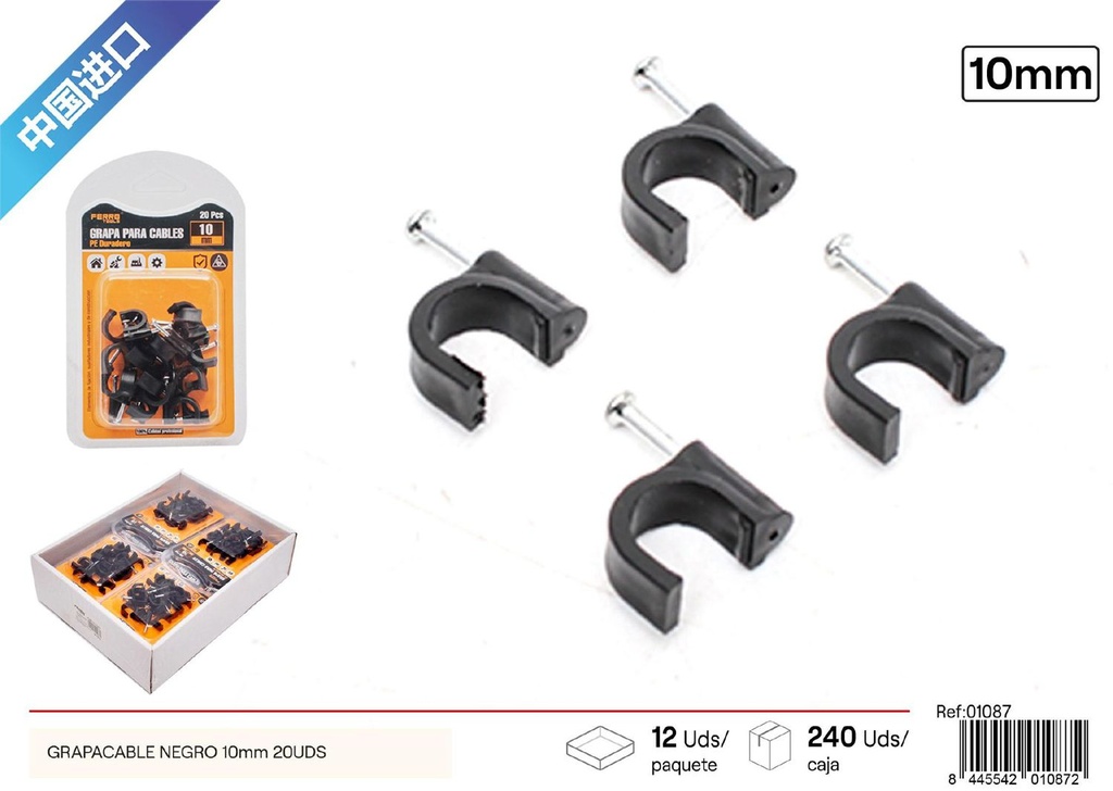 Grapa negra (10 mm - 20 pcs) - Artículos de ferretería