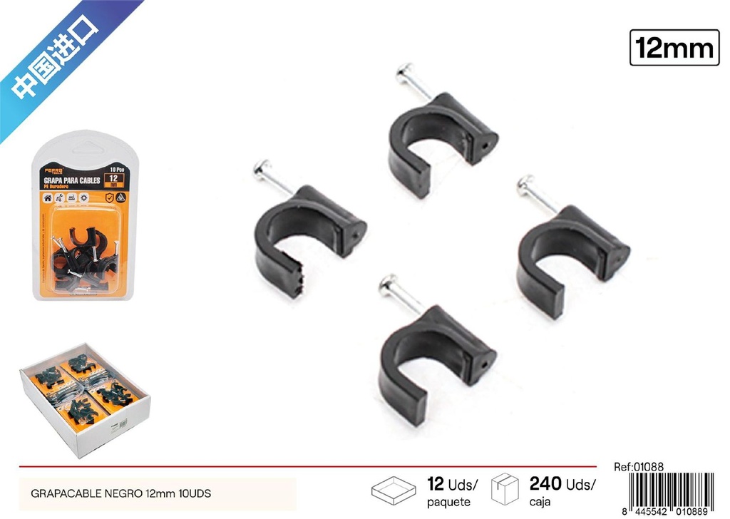 Grapa negra (12 mm - 10 pcs) - Artículos de ferretería