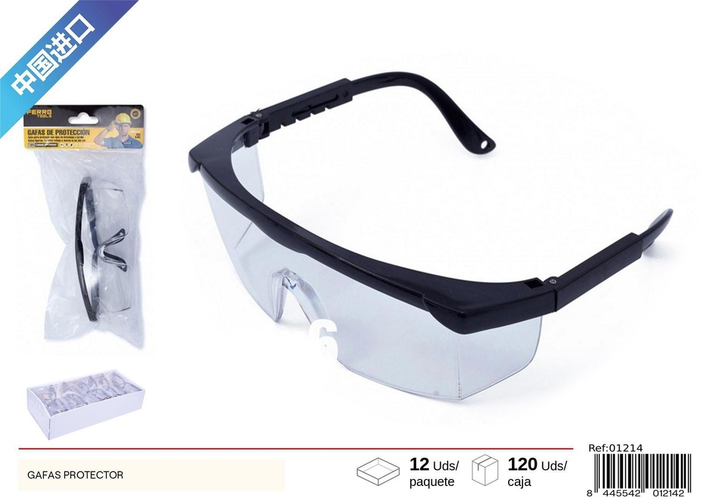 Gafas protectoras transparentes con marco negro - Accesorios de ferretería y seguridad