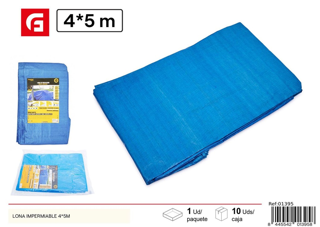 Lona impermeable azul y blanca de 120gsm 4x5m - Material de ferretería