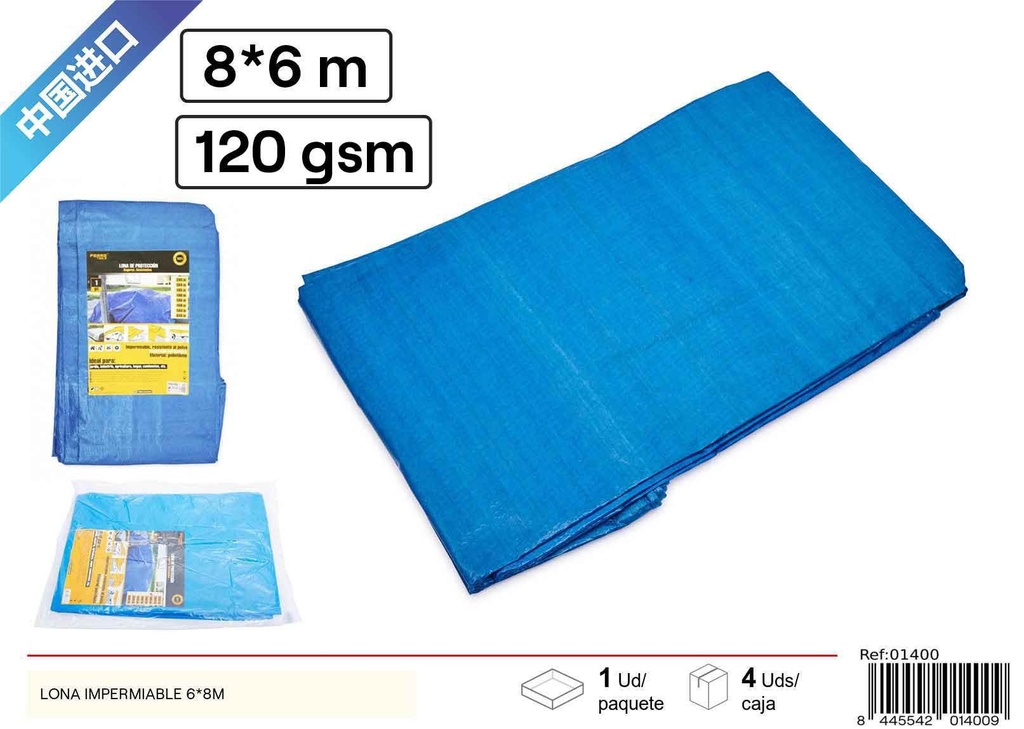 Lona impermeable 120g/m2 6x8 m - Material resistente para cubiertas y exteriores