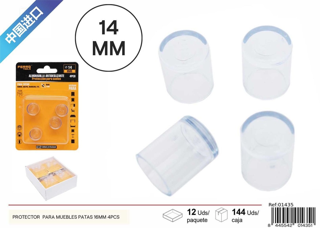 Protector de patas de muebles transparente PVC 14 mm (4 piezas) - Accesorios de ferretería