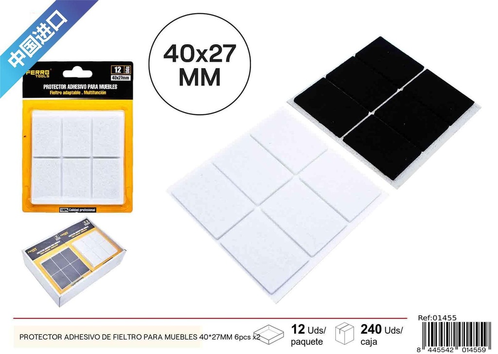 Protector Adhesivo de Fieltro para Muebles 40x27mm 6 pcs x 2 - Ferretería