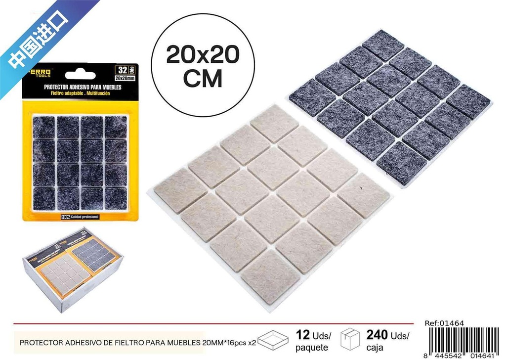 Protector adhesivo de fieltro cuadrado para muebles 20MM - 16 pcs x2, material para muebles