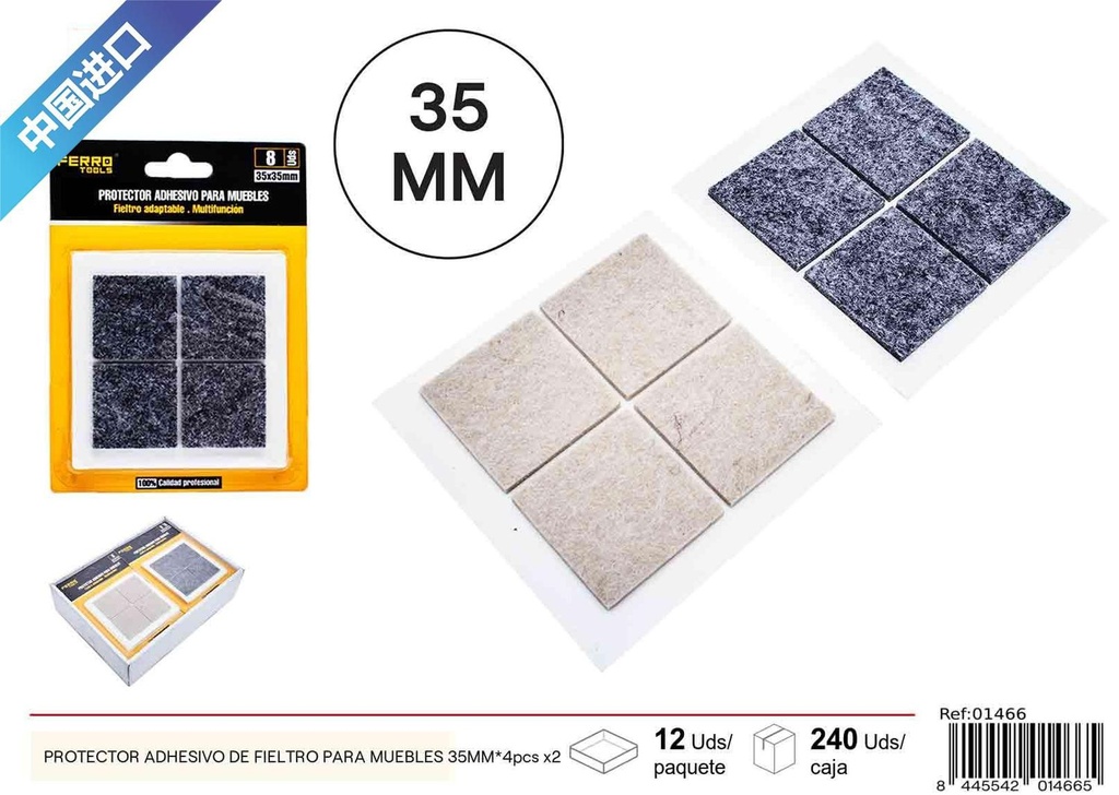 Protector adhesivo de fieltro cuadrado para muebles 35MM - 4 pcs x2, material para muebles