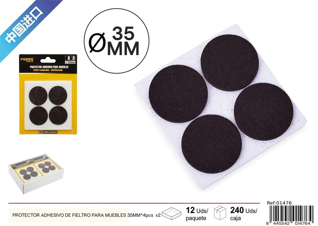 Protector adhesivo de fieltro redondo para muebles 35MM - 4 pcs x2, marrón, material para muebles
