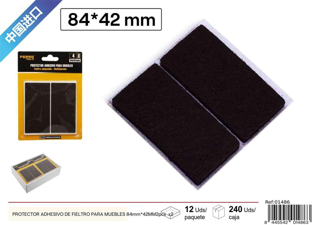 Protector adhesivo de fieltro rectangular para muebles 84 x 42MM - 2 pcs x2, marrón, material para muebles