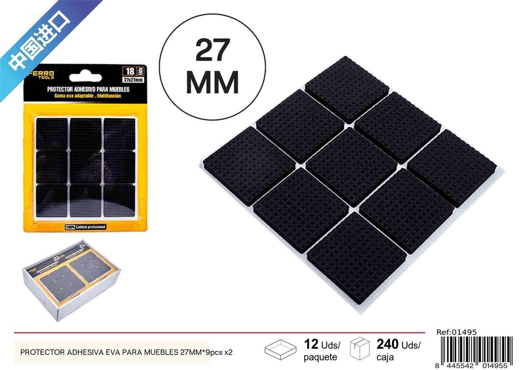 Protector adhesivo de EVA cuadrado para muebles 27MM - 9 pcs x2, material para muebles
