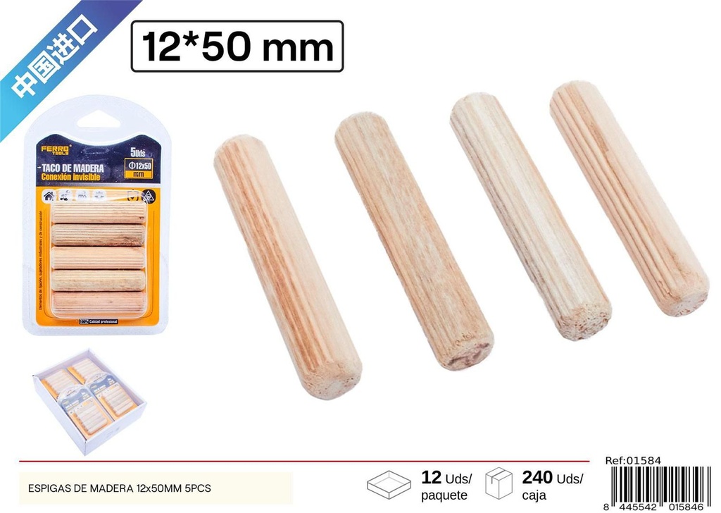 Espigas de madera 12x50mm 5PCS - Accesorios para muebles
