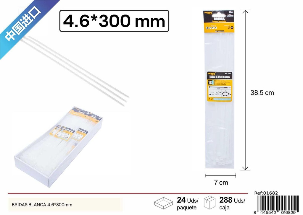 Bridas en blanco 4.6 x 300 mm 18 uds - Sostén y organización