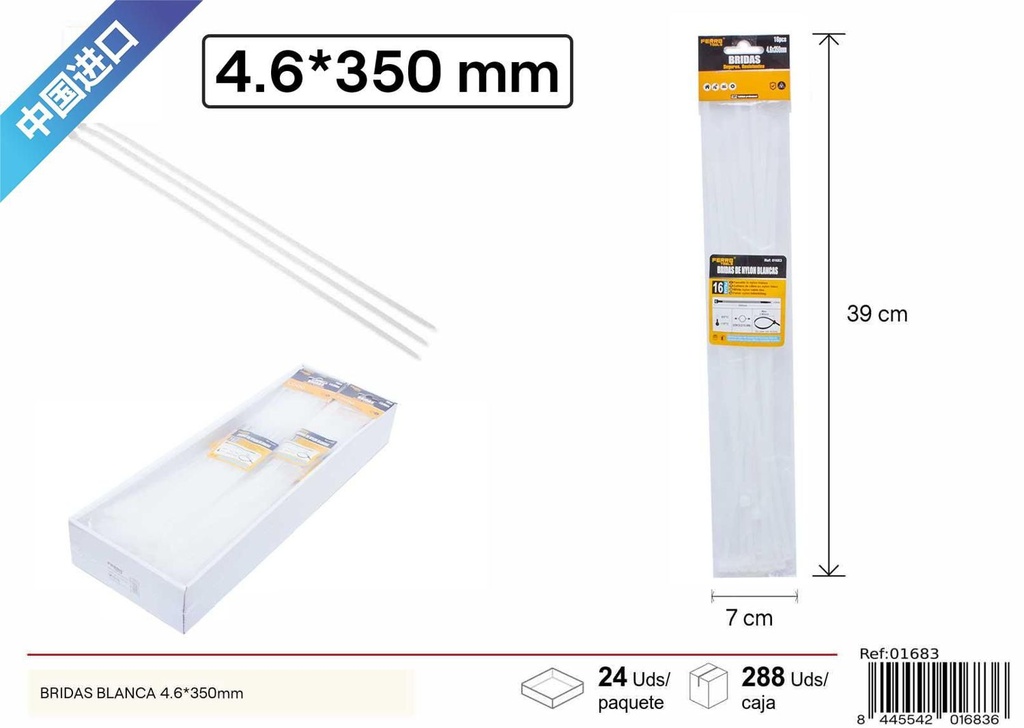 Bridas blancas 4.6x350mm - 16 pcs, accesorios de ferretería