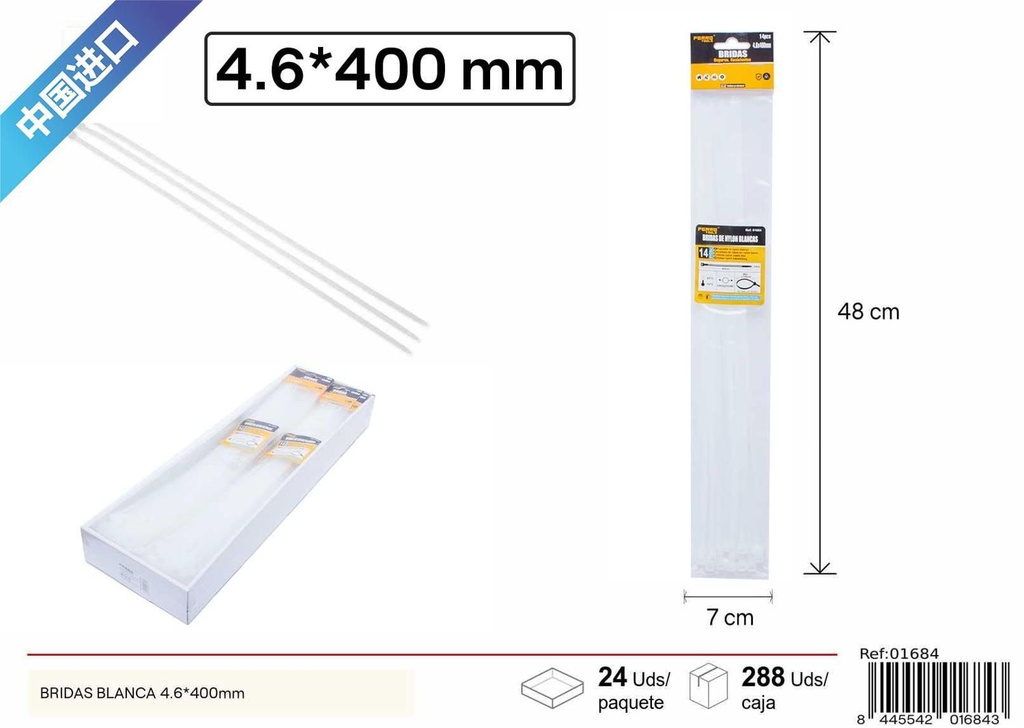 Bridas de nylon blancas 14 piezas 4.6*400 mm - Accesorios de ferretería