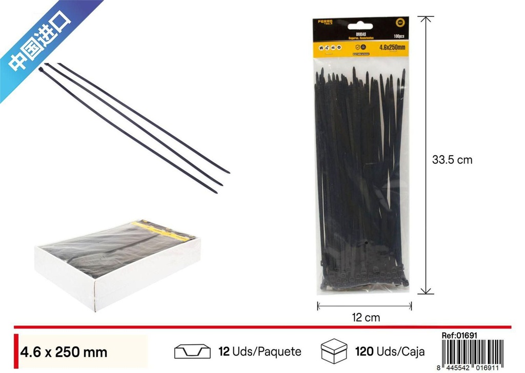 Bridas negras de nylon 100 unidades - Accesorios de ferretería