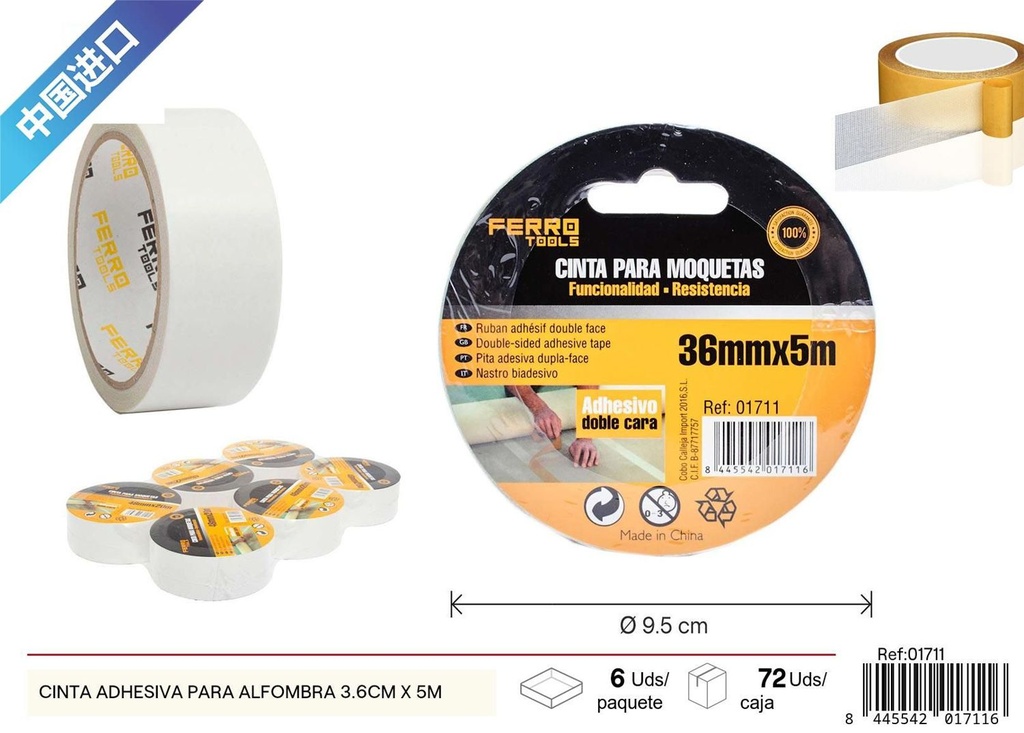 Cinta adhesiva para alfombra 36mmx5m - Herramientas de ferretería
