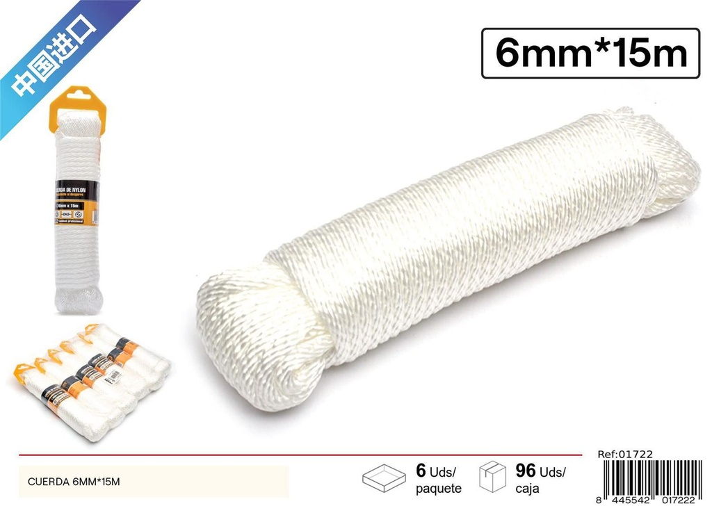 Cuerda de poliéster 6mm*15m - Herrajes y accesorios