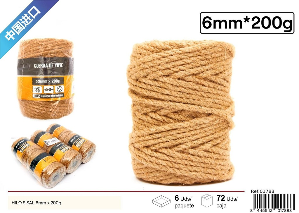 Hilo de sisal 6 mm x 200g - Accesorios de ferretería