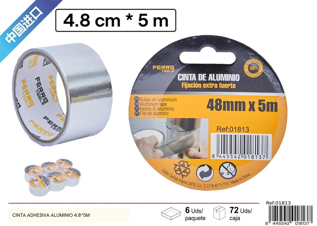 Cinta Adhesiva de Aluminio 4.8 x 5m - Herramientas Domiciliarias