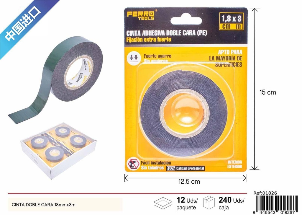 Adhesiva doble cara 18 mm x 3 m - Cinta pegante