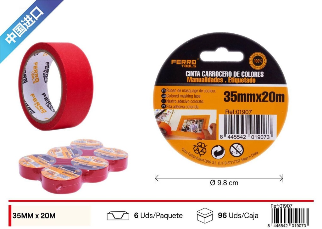 Cinta de enmascarar roja 35MM*20M - Adhesivos y cintas