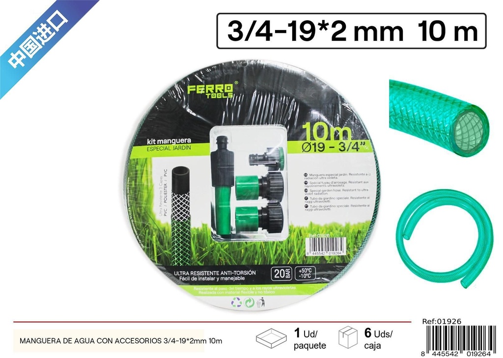 Manguera de agua 4 piezas negra PVC 3/4-19x2 mm 10 m - Accesorios de jardín