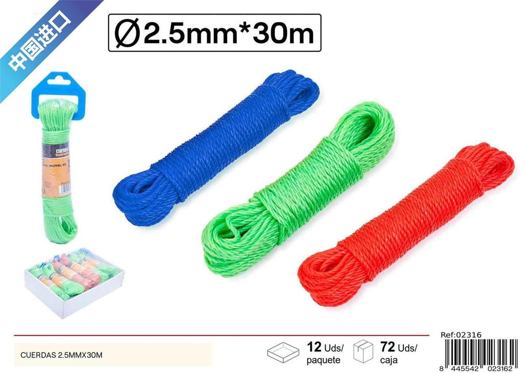Cuerdas de PE rojo y azul 2.5mm*30m - Artículos de ferretería y cuerdas