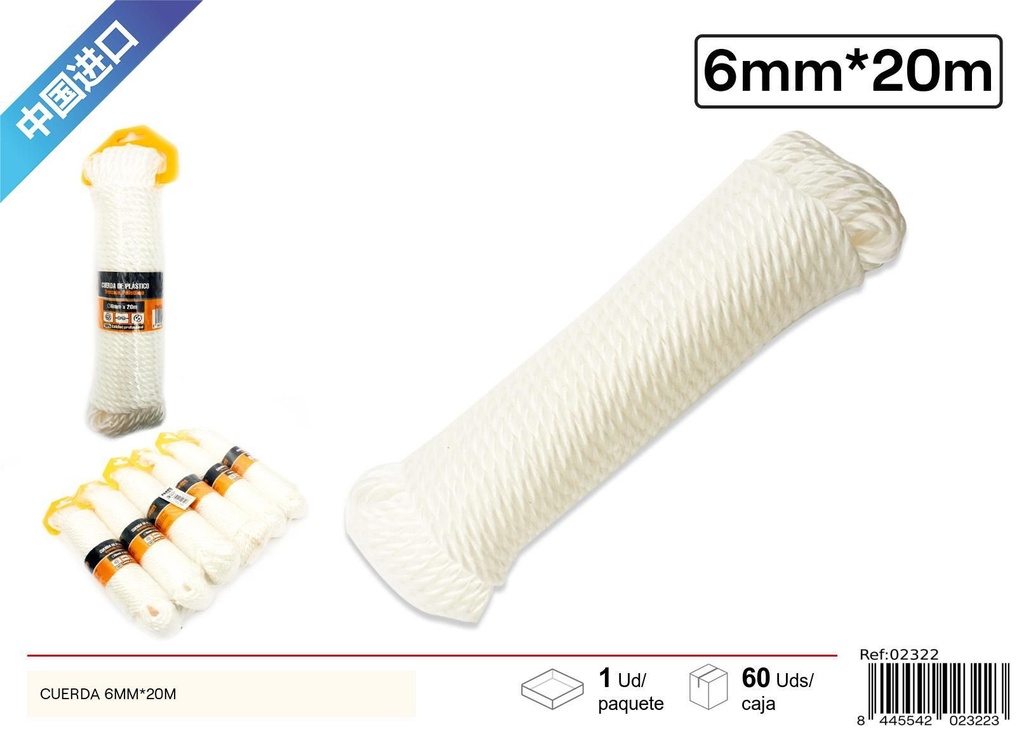 Cuerda de PE blanca 6mm*20m - Accesorios de ferretería