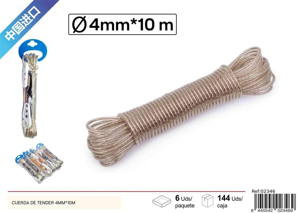 Cuerda de tender transparente 4mmx10m - Accesorios de ferretería