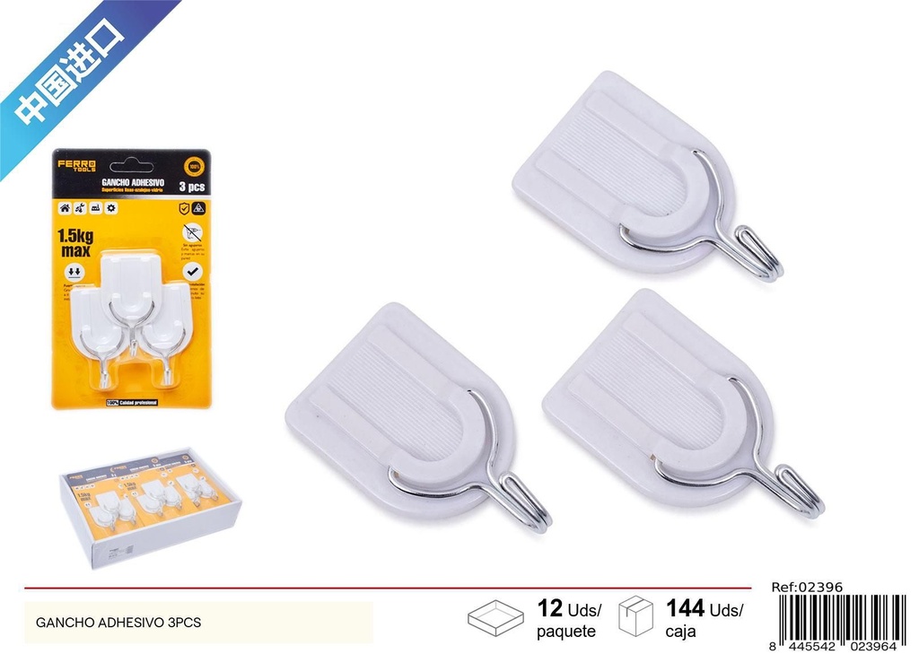 Gancho Adhesivo Blanco 3 pcs - Accesorios de ferretería