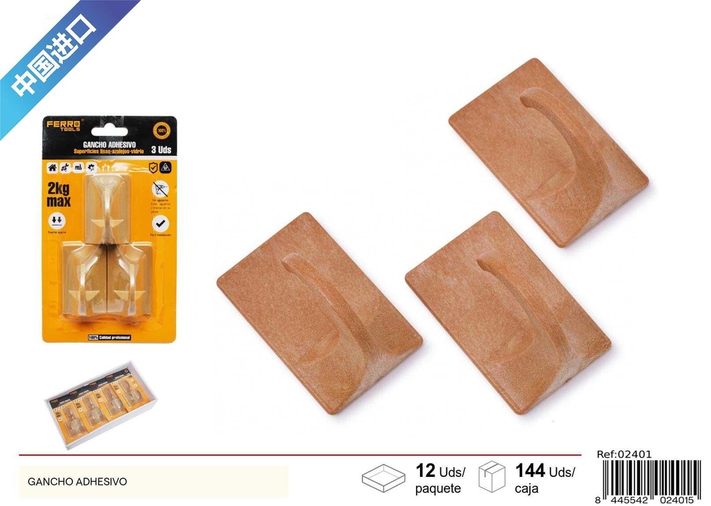 Gancho adhesivo con diseño de madera (set de 3) - Accesorios de ferretería