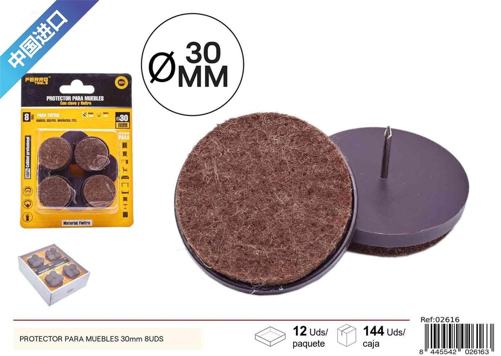 Protector para muebles redondo marrón 30mm 8 piezas - Accesorios para muebles