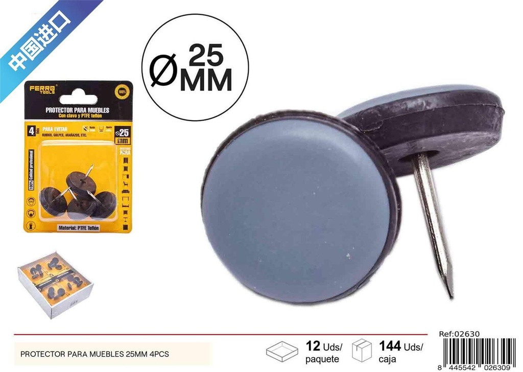 Protector de patas para muebles con tornillo de teflón 25mm - Accesorios