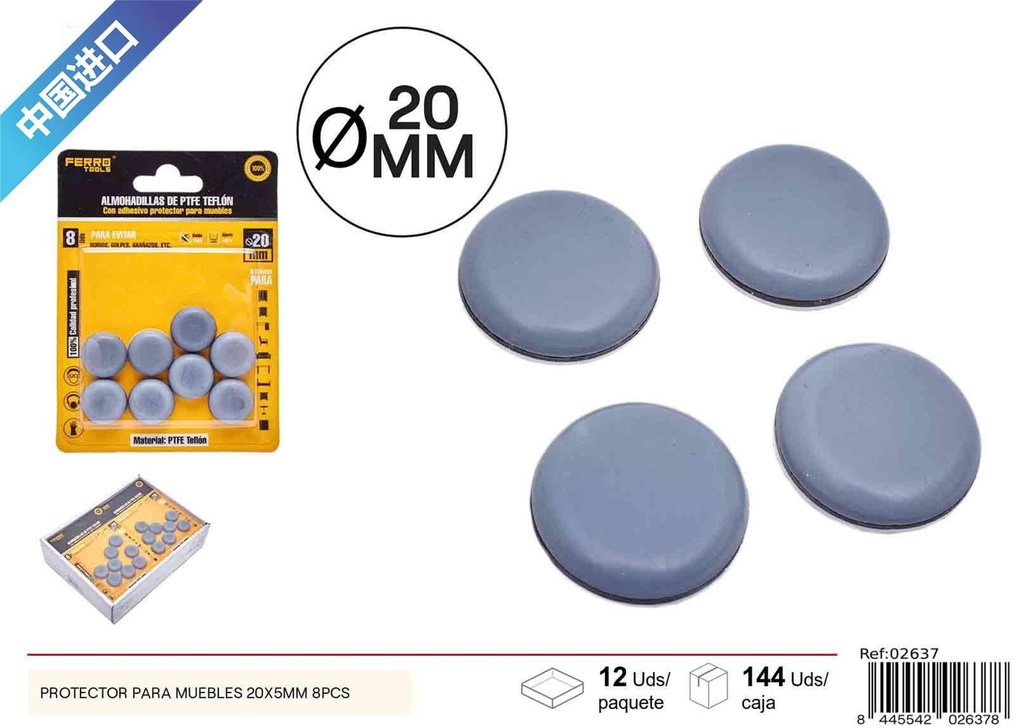 Protector para muebles patas 20x5mm 8 piezas - Accesorios para el hogar