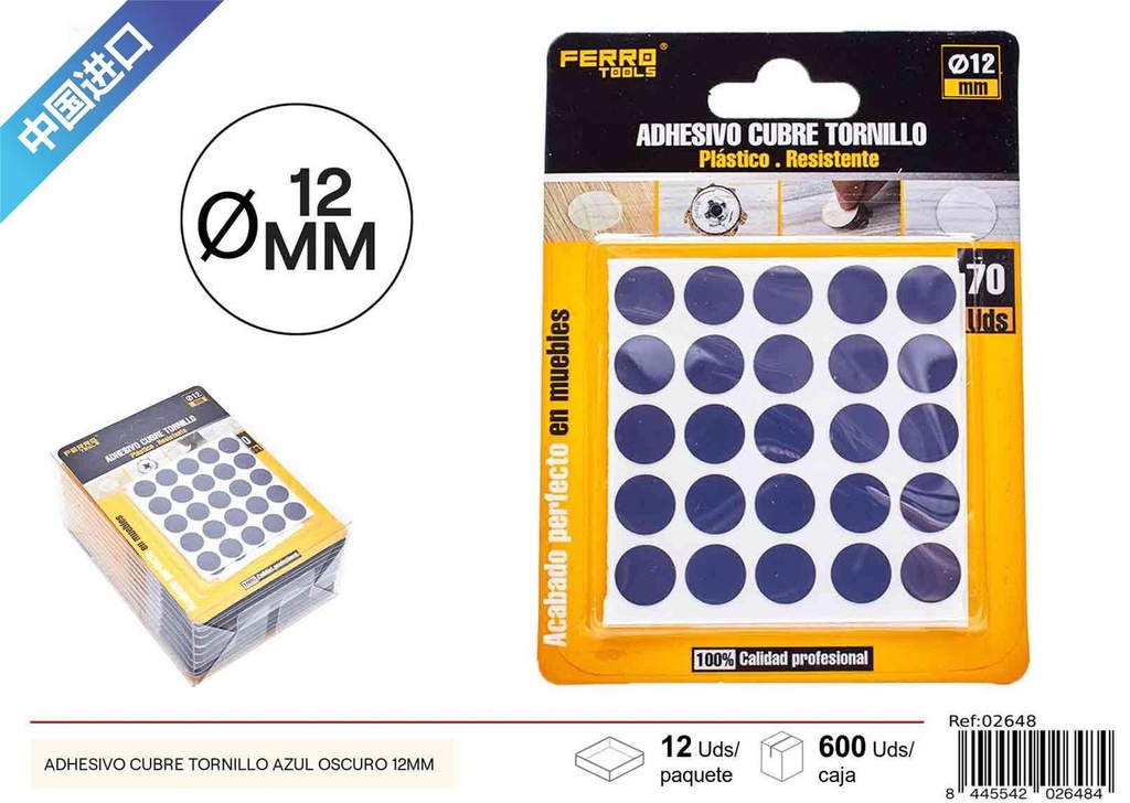Adhesivo cubre tornillo azul oscuro 12 mm - Liquidación y ofertas
