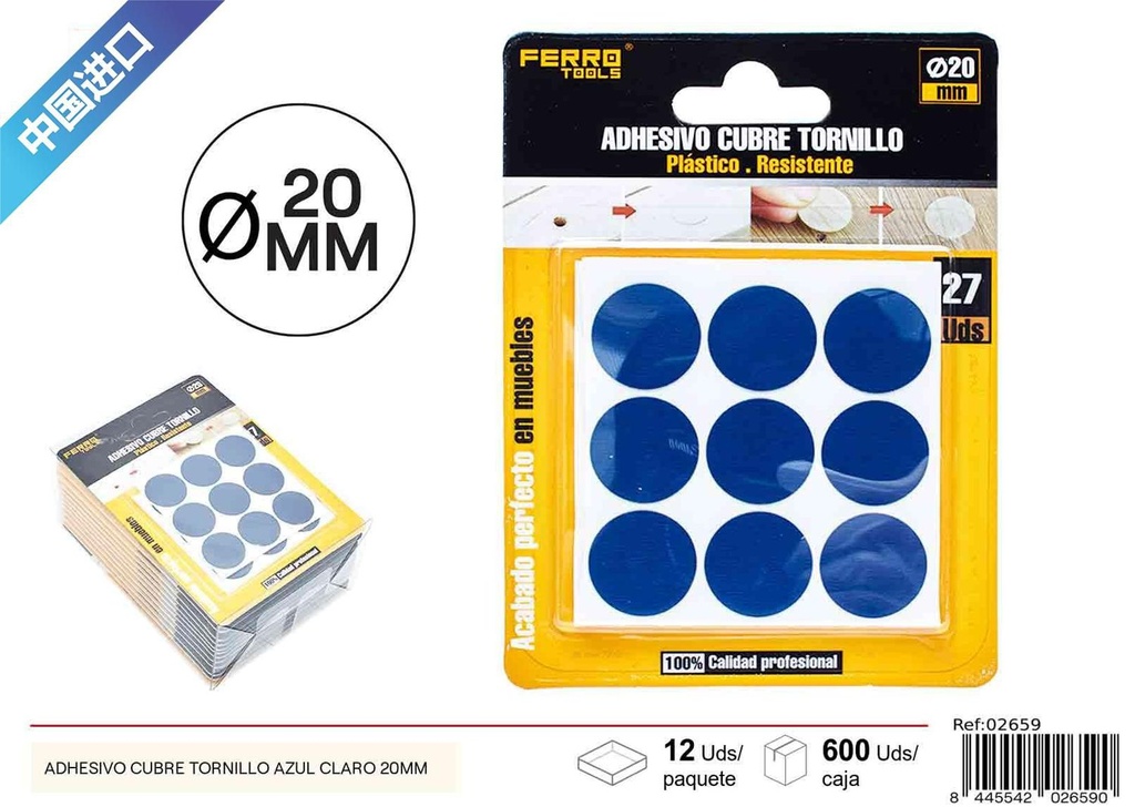 Adhesivo cubre tornillo azul claro 20 mm - Liquidación y ofertas