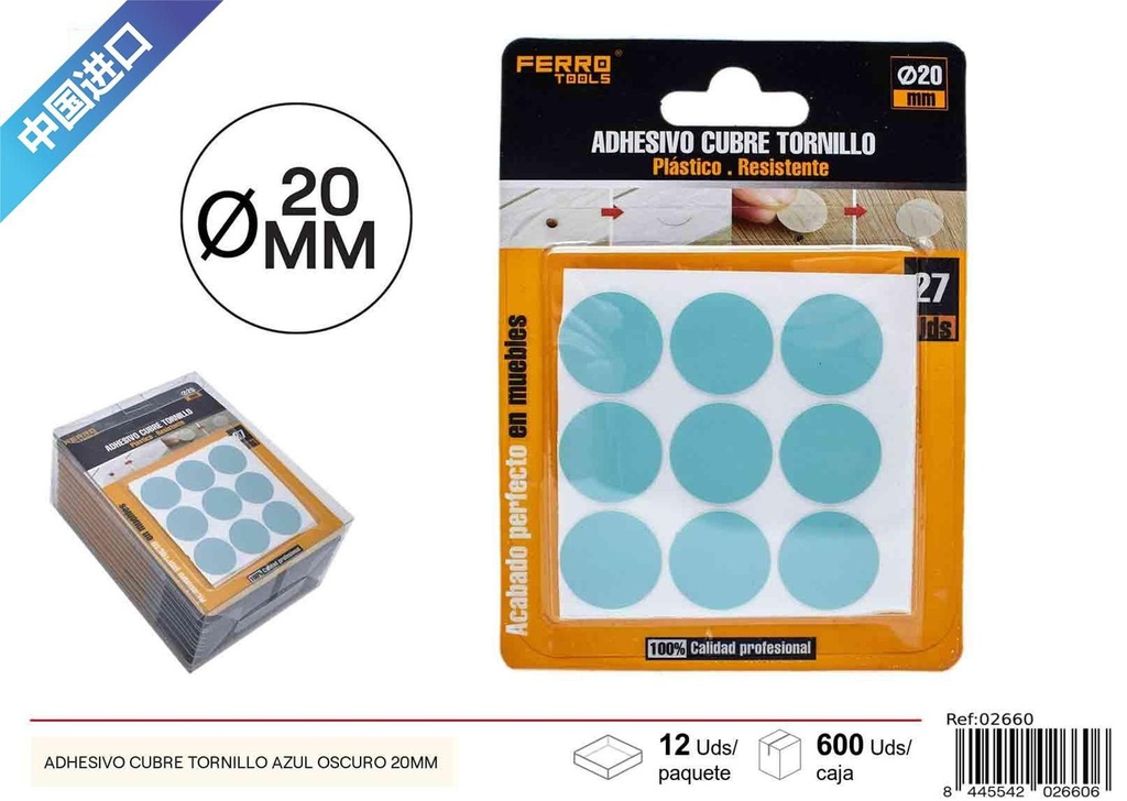 Adhesivo cubre tornillo azul oscuro 20 mm - Liquidación y ofertas